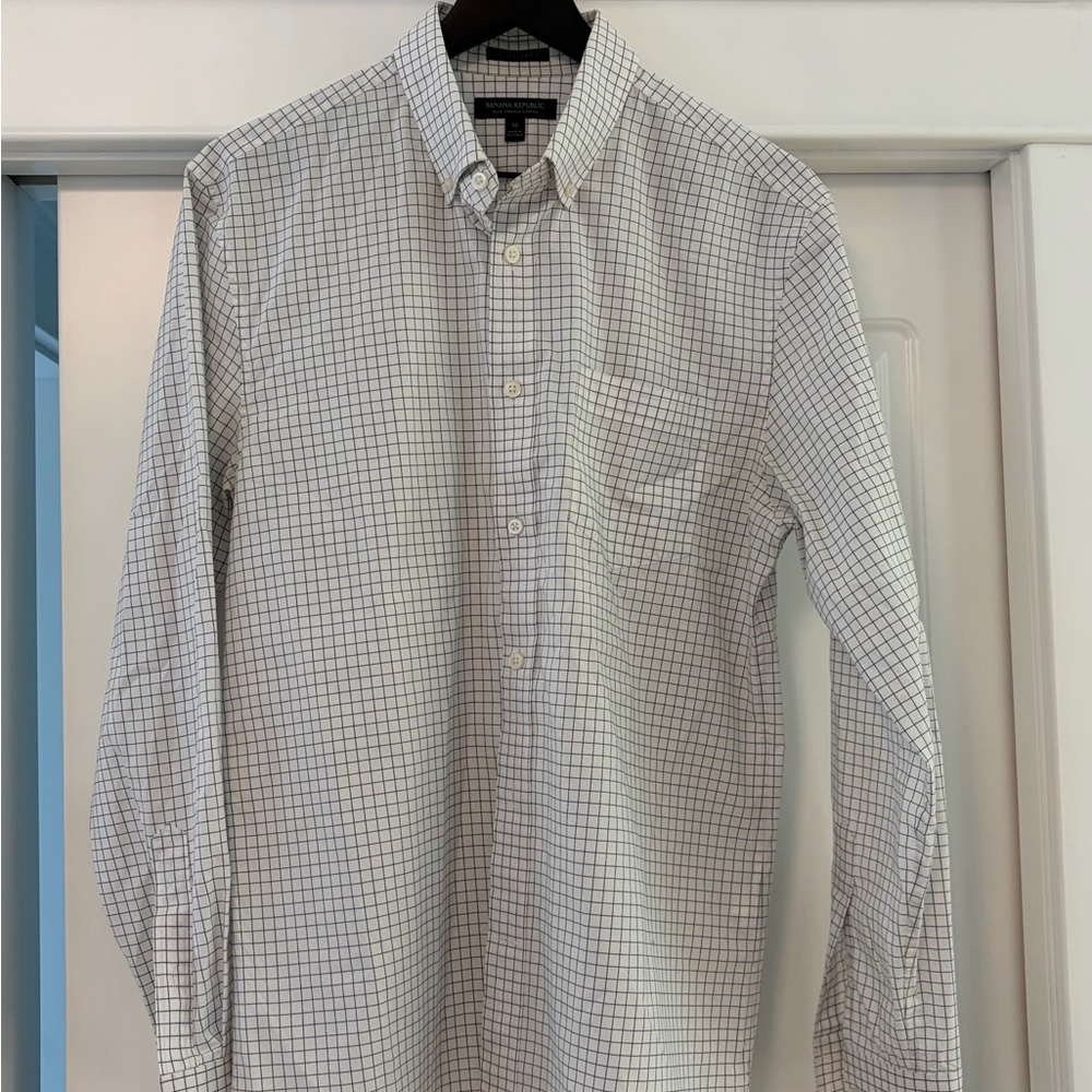 J. Crew Men's White and Black Grid Dress Shirt